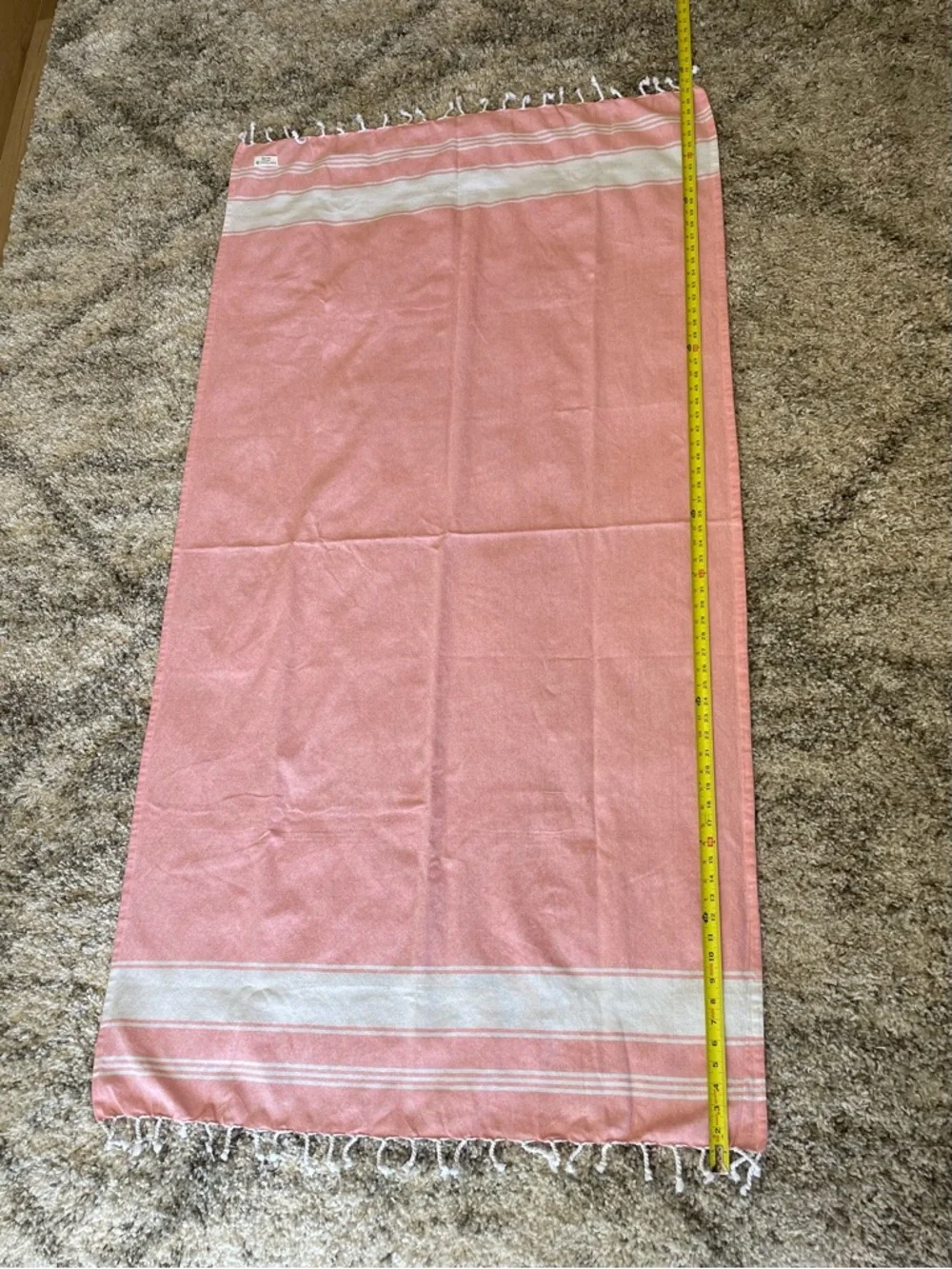 Lane Linen Turkish Beach Towel - Pink White Striped - Oversized 36.5W x70L EUC